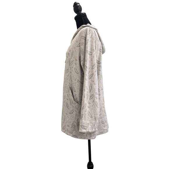 Soft Surroundings Sweatshirt Jacket Size XL Light Gray Leaf Print Hooded - Picture 2 of 6